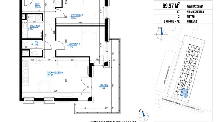 Rzut - Mieszkanie na sprzedaż 3 pokoje o powierzchni 69,97 m² - numer 17 w Vieniava edycja druga