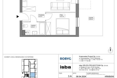Rzut - Mieszkanie na sprzedaż 2 pokoje o powierzchni 40,99 m² - numer KR8/B/0/6 w Apartamenty Krakowska etap VIII
