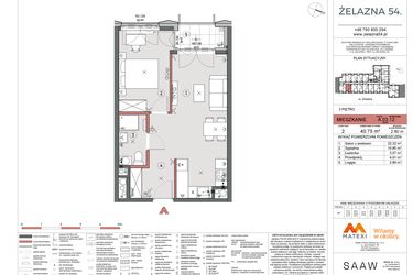 Rzut - Mieszkanie na sprzedaż 2 pokoje o powierzchni 40,75 m² - numer A.03.12 w Żelazna 54