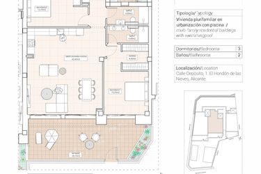 Rzut - Mieszkanie na sprzedaż 3 pokoje o powierzchni 127,32 m² - numer 2.2 w Mieszkania w Hondón de las Nieves - 65879943
