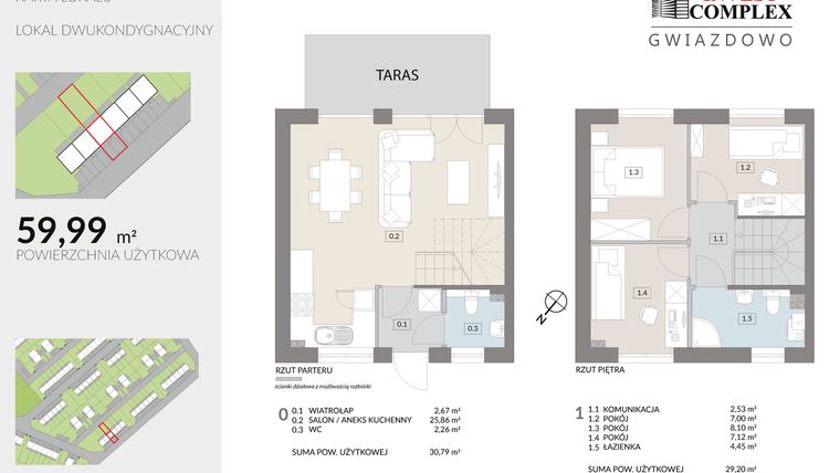 Rzut - Dom na sprzedaż 4 pokoje o powierzchni 59,99 m² - numer N18.1 w Osiedle Gwiazdowo etap 12