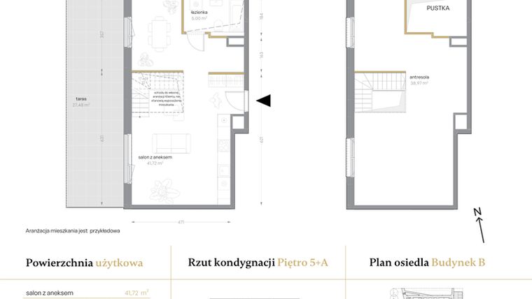 Rzut - Mieszkanie na sprzedaż 1 pokój o powierzchni 85,69 m² - numer B/39 w Królowej Jadwigi