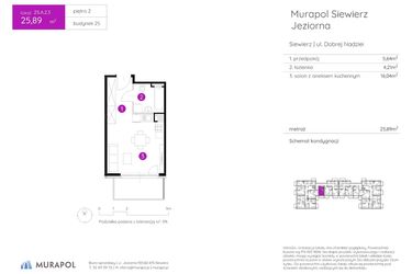 Rzut - Mieszkanie na sprzedaż 1 pokój o powierzchni 25,89 m² - numer 25.A.2.3 w Murapol Siewierz Jeziorna bud. 25 i 26