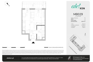 Rzut - Mieszkanie na sprzedaż 1 pokój o powierzchni 29,37 m² - numer MB029 w Ale!Ken etap 2