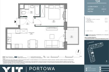 Rzut - Mieszkanie na sprzedaż 2 pokoje o powierzchni 40,26 m² - numer 104 w Portowa Zabłocie