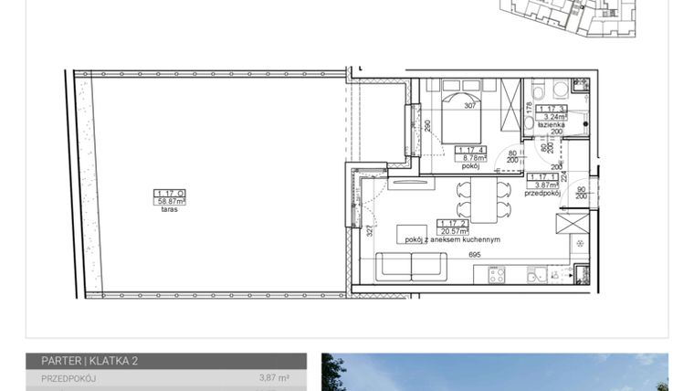 Rzut - Mieszkanie na sprzedaż 2 pokoje o powierzchni 36,46 m² - numer 43 w Wave etap II