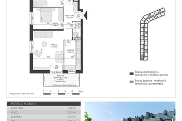 Rzut - Mieszkanie na sprzedaż 3 pokoje o powierzchni 72,67 m² - numer 106 w Ignatki Forest etap II