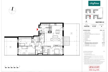 Rzut - Mieszkanie na sprzedaż 4 pokoje o powierzchni 123,32 m² - numer K.1.01 w CityFlow etap II