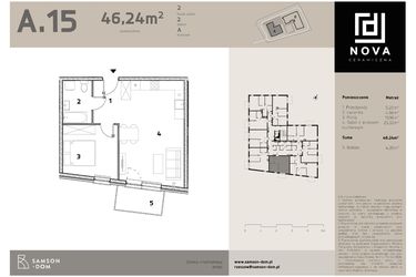 Rzut - Mieszkanie na sprzedaż 2 pokoje o powierzchni 46,24 m² - numer A15 w Nova Ceramiczna