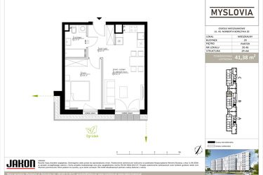Rzut - Mieszkanie na sprzedaż 2 pokoje o powierzchni 41,38 m² - numer M.LM.20.46 w Myslovia