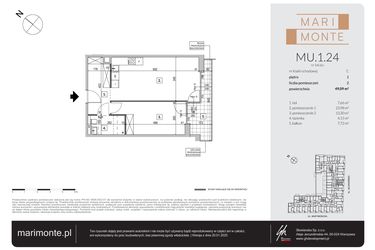 Rzut - Mieszkanie na sprzedaż 2 pokoje o powierzchni 49,09 m² - numer MU.1.24 w Marimonte - apartamenty inwestycyjne