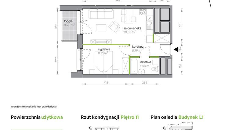 Rzut - Mieszkanie na sprzedaż 2 pokoje o powierzchni 41,34 m² - numer L1/11/106 w Legnicka Vita