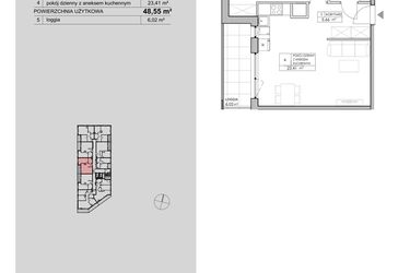 Rzut - Mieszkanie na sprzedaż 2 pokoje o powierzchni 48,55 m² - numer 2.A102 w Niebieski Bursztyn II