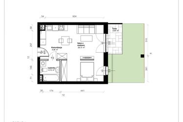 Rzut - Mieszkanie na sprzedaż 1 pokój o powierzchni 36,93 m² - numer B.0.11.1a w ATRIUM