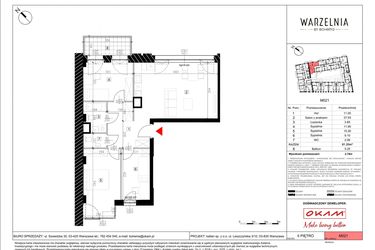 Rzut - Mieszkanie na sprzedaż 4 pokoje o powierzchni 81,44 m² - numer M021 w Warzelnia by Bohema