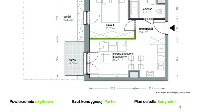 Rzut - Mieszkanie na sprzedaż 2 pokoje o powierzchni 35,53 m² - numer B4/A/07 w Ceglana Park