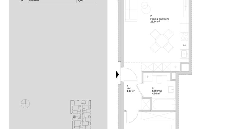 Rzut - Mieszkanie na sprzedaż 2 pokoje o powierzchni 48,3 m² - numer B.1.1 w ATAL Parkowa
