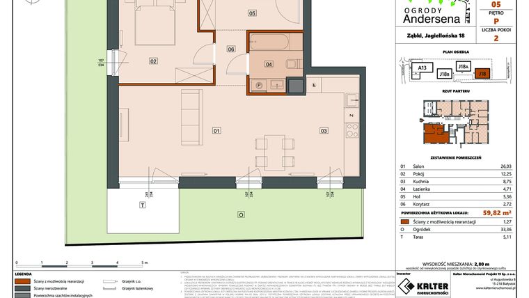 Rzut - Mieszkanie na sprzedaż 2 pokoje o powierzchni 59,82 m² - numer 5D w Ogrody Andersena