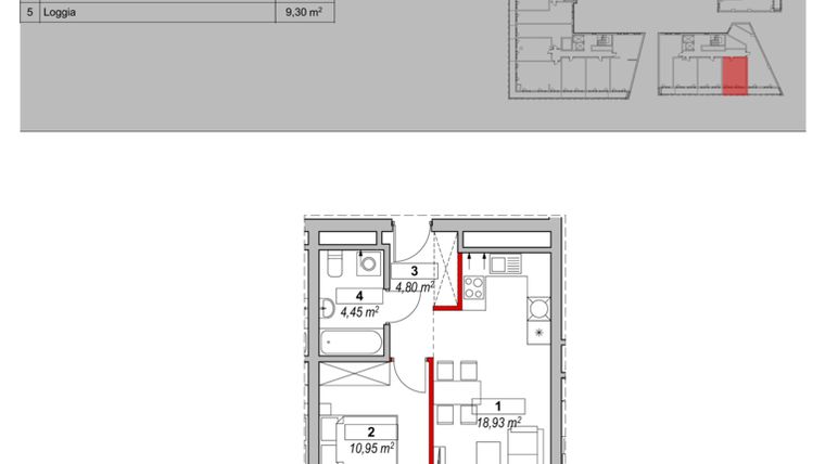 Rzut - Mieszkanie na sprzedaż 2 pokoje o powierzchni 39,91 m² - numer K3-15-02 w ATAL Warta Towers