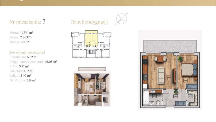 Rzut - Mieszkanie na sprzedaż 2 pokoje o powierzchni 37,61 m² - numer 51A.M7 w Dębowa 51