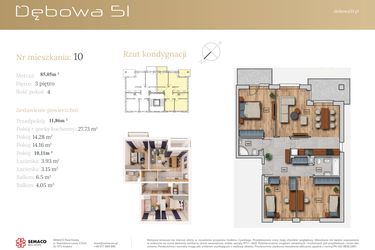 Rzut - Mieszkanie na sprzedaż 4 pokoje o powierzchni 85,05 m² - numer 51A.M10 w Dębowa 51