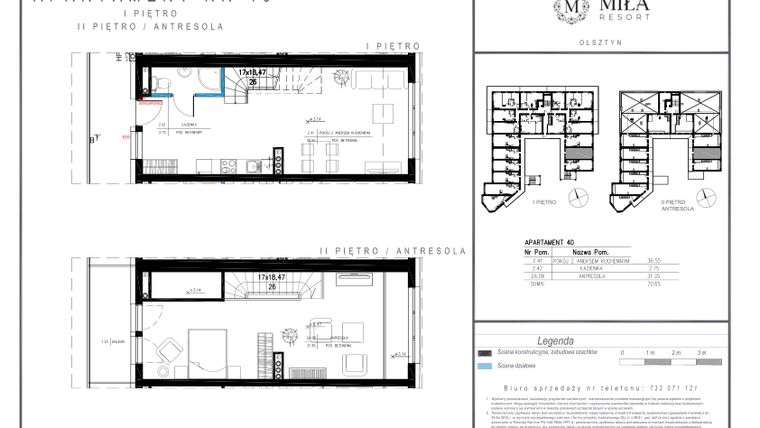Rzut - Mieszkanie na sprzedaż 2 pokoje o powierzchni 70,65 m² - numer 40 w Miła Resort
