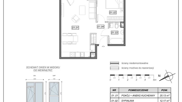 Rzut - Mieszkanie na sprzedaż 2 pokoje o powierzchni 45,51 m² - numer 4.B.01 w Nowe Południe bud. 4