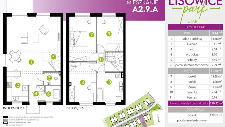 Rzut - Mieszkanie na sprzedaż 4 pokoje o powierzchni 110,32 m² - numer A.2.9.A w Lisowice Park etap 2+