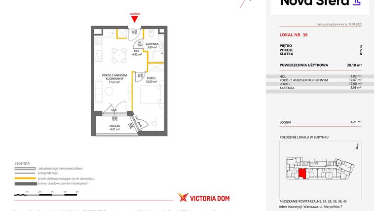 Rzut - Mieszkanie na sprzedaż 2 pokoje o powierzchni 38,18 m² - numer 38 w Miasteczko Nova Sfera 4