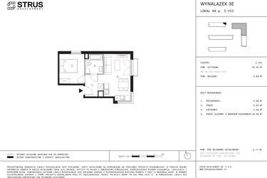 Rzut - Mieszkanie na sprzedaż 2 pokoje o powierzchni 35,34 m² - numer A9.5 w Wynalazek 3A