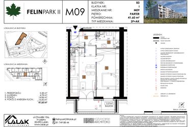 Rzut - Mieszkanie na sprzedaż 2 pokoje o powierzchni 41,63 m² - numer M09 w Felin Park II etap 2