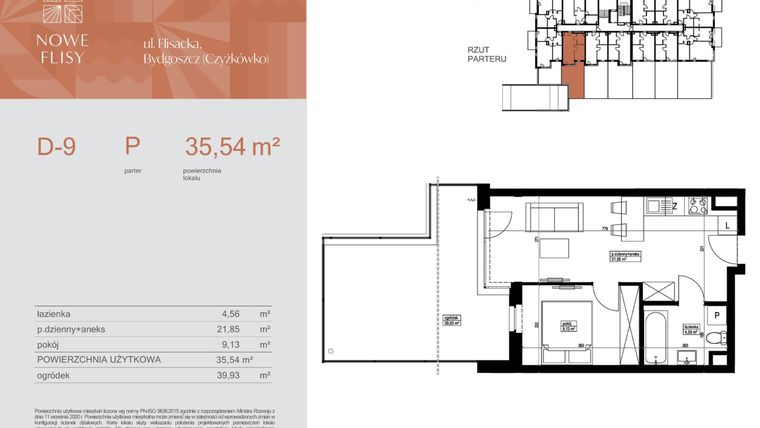 Rzut - Mieszkanie na sprzedaż 2 pokoje o powierzchni 35,54 m² - numer M9_NF.d w Nowe Flisy II