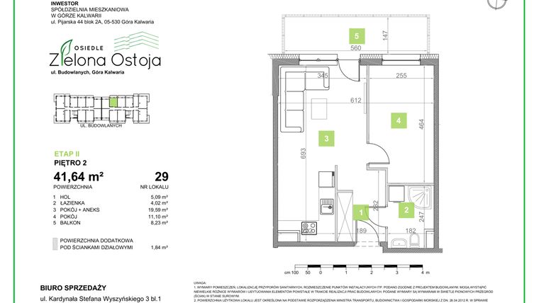 Rzut - Mieszkanie na sprzedaż 2 pokoje o powierzchni 41,64 m² - numer 29 w Zielona Ostoja