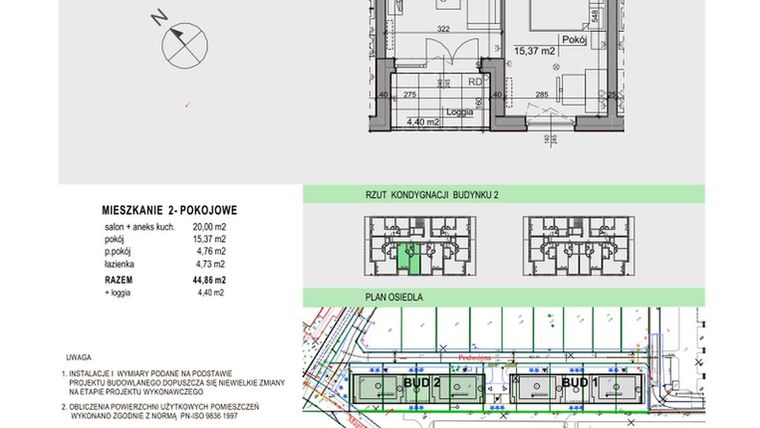 Rzut - Mieszkanie na sprzedaż 2 pokoje o powierzchni 44,86 m² - numer 2.30 w Osiedle Duet