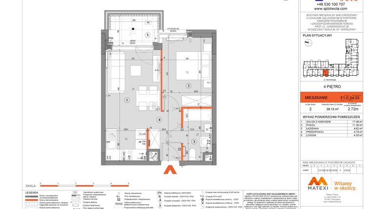 Rzut - Mieszkanie na sprzedaż 2 pokoje o powierzchni 38,15 m² - numer F1.C.04.03 w Splot Wola