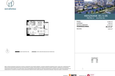 Rzut - Mieszkanie na sprzedaż 1 pokój o powierzchni 36,14 m² - numer B1.5.06 w Novaforma II