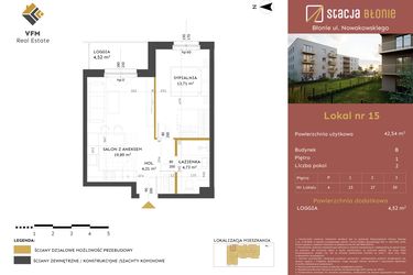 Rzut - Mieszkanie na sprzedaż 2 pokoje o powierzchni 42,54 m² - numer 15 w Stacja Błonie etap II
