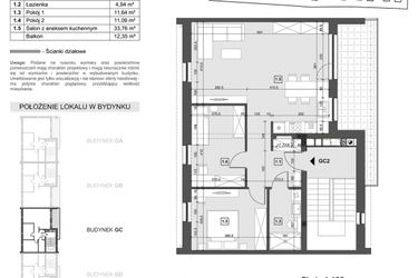 Rzut - Mieszkanie na sprzedaż 3 pokoje o powierzchni 76,99 m² - numer GC2 w Wzgórze Zelwerowicza