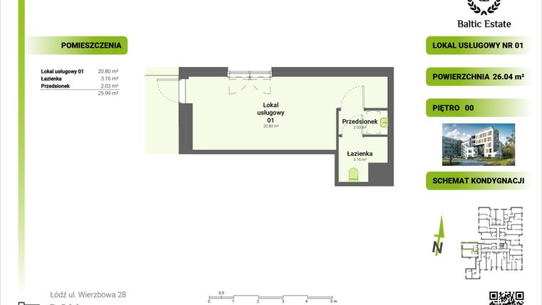 Rzut - Lokal użytkowy na sprzedaż 2 pokoje o powierzchni 26,04 m² - numer 00.U.01 w Dom Architekta