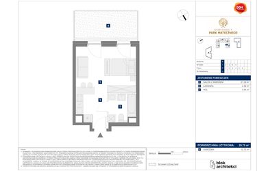 Rzut - Mieszkanie na sprzedaż 1 pokój o powierzchni 29,79 m² - numer B3 w Apartamenty Park Matecznego Etap 1