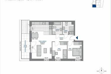 Rzut - Mieszkanie na sprzedaż 3 pokoje o powierzchni 75,96 m² - numer 1.3 w SEAHall