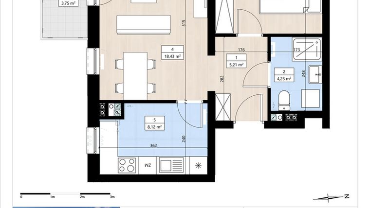 Rzut - Mieszkanie na sprzedaż 2 pokoje o powierzchni 46,39 m² - numer B3/2/31 w Montano bud. B3