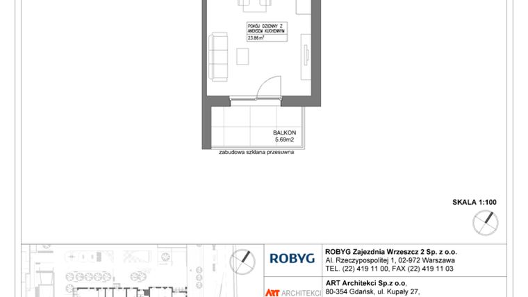 Rzut - Mieszkanie na sprzedaż 1 pokój o powierzchni 31,01 m² - numer I1.3M03 w Nowa Wałowa bud. I1