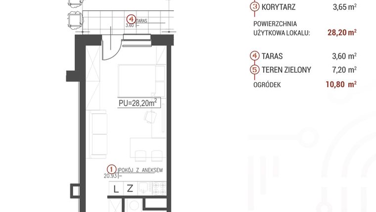 Rzut - Mieszkanie na sprzedaż 1 pokój o powierzchni 28,2 m² - numer 2 w Wróblewskiego 1