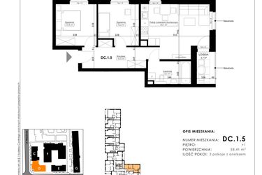 Rzut - Mieszkanie na sprzedaż 3 pokoje o powierzchni 58,41 m² - numer DC.1.5 w Nowy Folwark