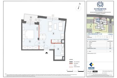 Rzut - Mieszkanie na sprzedaż 2 pokoje o powierzchni 39,48 m² - numer M22 w Słonimska Residence II
