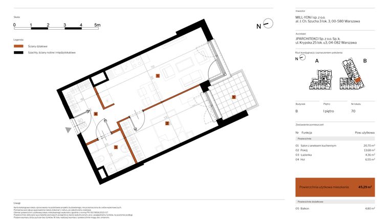 Rzut - Mieszkanie na sprzedaż 2 pokoje o powierzchni 45,29 m² - numer 70 w MY Głębocka