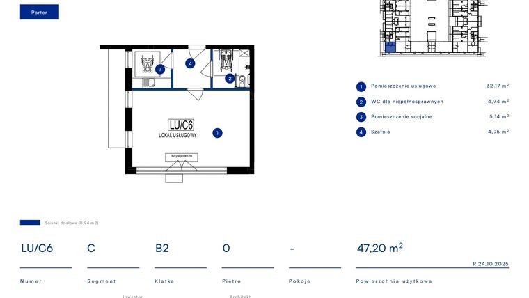 Rzut - Lokal użytkowy na sprzedaż 4 pokoje o powierzchni 47,2 m² - numer LU/C6 w Przy Bursztynowej