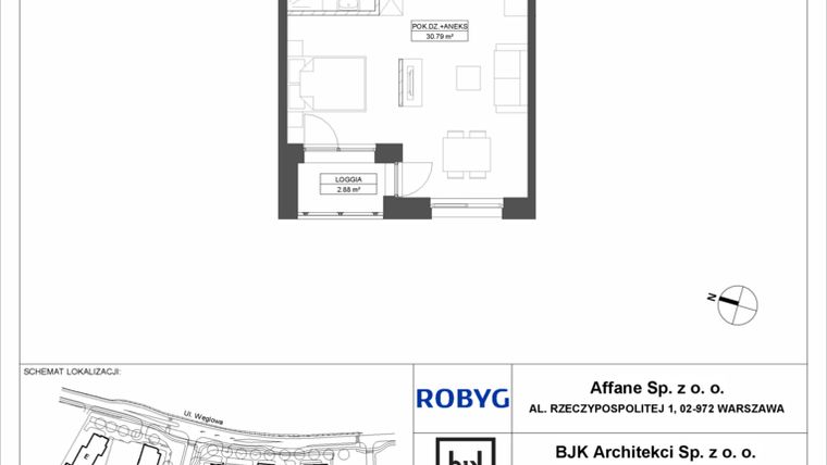 Rzut - Mieszkanie na sprzedaż 1 pokój o powierzchni 40,68 m² - numer A.3M11 w WENDY