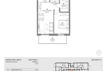 Rzut - Mieszkanie na sprzedaż 2 pokoje o powierzchni 42,24 m² - numer 1A.11 w Akacjowa Wita